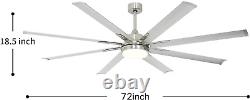 72 Inch Damp Rated Industrial DC Motor Ceiling Fan with LED Light, ETL Listed In