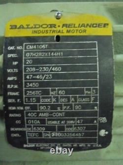 Baldor Reliance Industrial Motor, Cm4106t, 07h282x144h1, HP 20, RPM 3450, Ph 3
