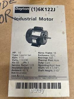 Dayton (1)6K122J Industrial Motor, 1/2 Hp, 56 Frame, 115/230V AC