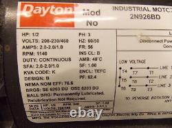 Dayton 2N926BD Electric Motor 56 3ph 1/2hp 1140rpm 208-230/460 General Purpose