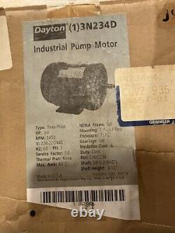Dayton Motor 3/4 HP 3N234D Industrial Pump Motor 3450 rpm 3 Phase New Old Stock