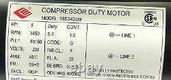 New 5hp Compressor Duty Electric Motor, 56hz Frame, 3450 Rpm, 7/8 Shaft Diamete