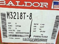 New Baldor 5 HP Electric Ac Motor 200 Vac 1740 RPM 184t Frame 3ø M3218t-8