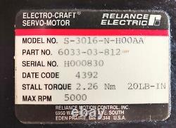 Reliance Electric Electro-Craft Servo Motor S-3016-N-HOOAA 5000 RPM 20 In/Lb Tor