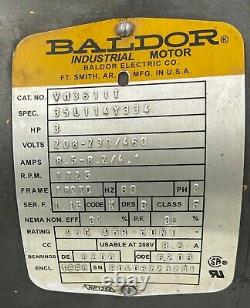 Used One (1) Baldor 3 HP 3 PH 1725 RPM Industrial Electric Motor Cat No. VM3611T