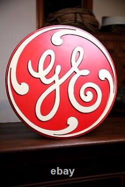 Vintage General Electric Motor Sign Industrial Building Plaque Red Plastic Fan