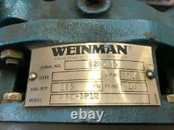 Weinman 4AC-3P12 Used 1 HP Centrifugal Pump, 7.6 GPM @ 16' Hd. 125 PSI Max, 3Ph