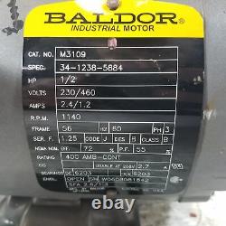 Baldor M3109 1/2hp 3 Phase Moteur Électrique Industriel