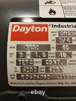 Moteur de pompe industrielle Dayton 3/4 HP 3N234D 3450 tr/min, 3 phases, neuf en stock ancien