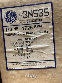 Moteur industriel General Electric 1/3 HP - 3 phases - Fabriqué aux États-Unis - 5K33KN31