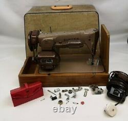 Vintage Electric Singer 201k Semi Industrial Sewing Machine Avec Moteur Et Boîtier
