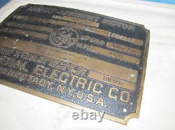 Vintage Ge General Electric Lourd Laiton Plaque Industrielle Moteur / Signe / Plaque J918
